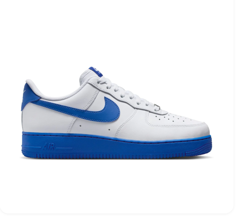 Nike Air Force 1 White Sneakers with Blue Swoosh and Sole