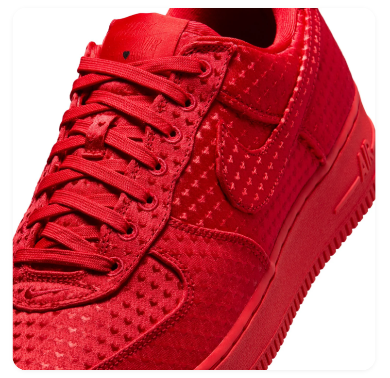 Nike Air Force 1 All-Red Low-Top Sneakers with Textured Upper