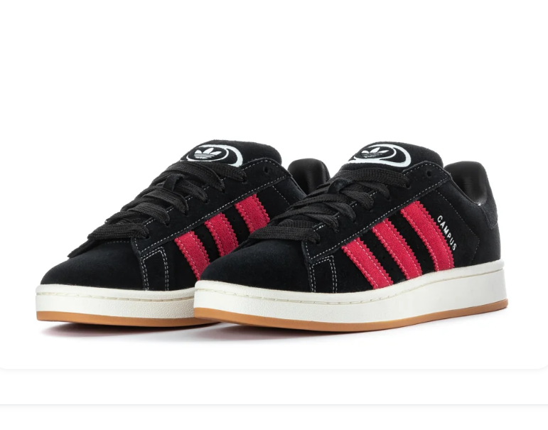 Adidas Campus Black Sneakers with Bright Pink Stripes and Gum Sole