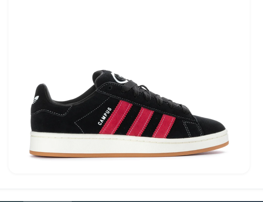 Adidas Campus Black Sneakers with Bright Pink Stripes and Gum Sole