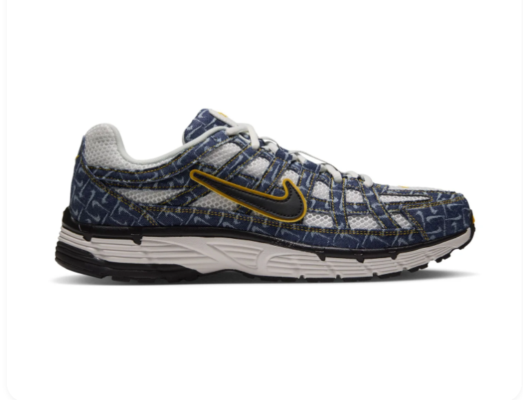 Nike Navy Patterned Mesh Sneakers with Yellow-Trimmed Black Swoosh