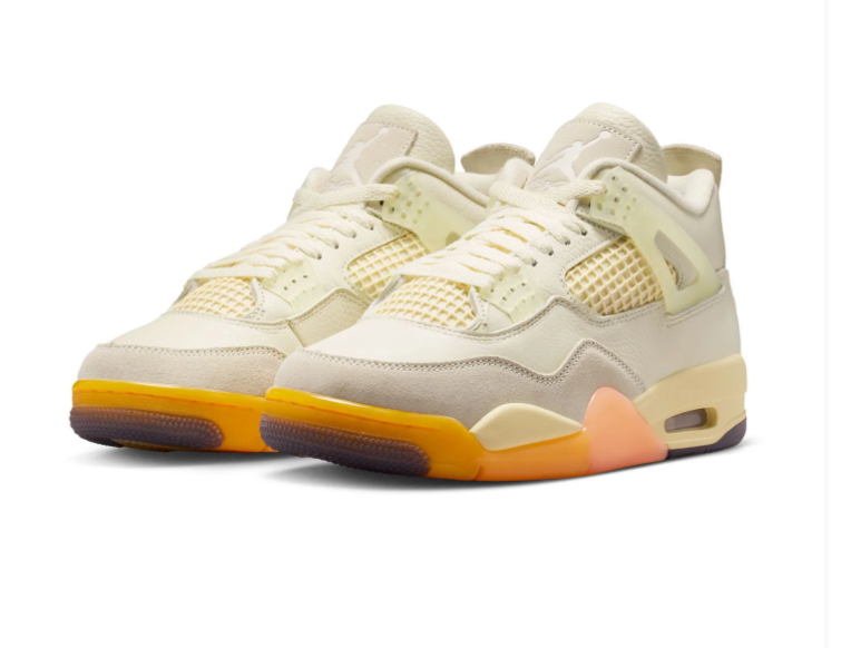 Air Jordan 4 Cream Sneakers with Orange and Peach Accents