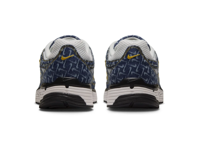 Nike Navy Patterned Mesh Sneakers with Yellow-Trimmed Black Swoosh