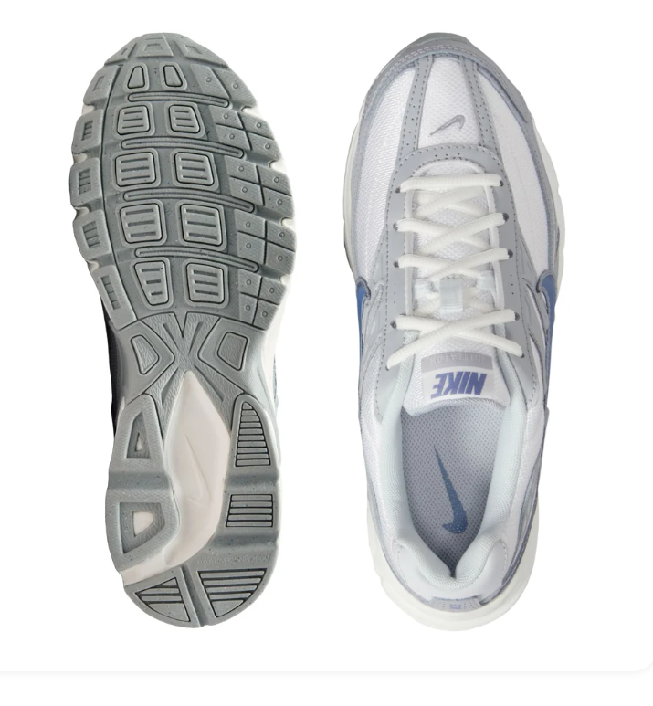 Nike White and Silver Grey Sneakers with Blue Swoosh