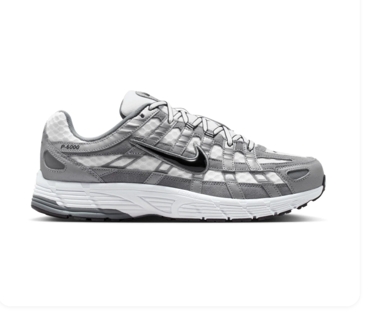 Nike P-6000 Grey and White Sneakers with Black Swoosh