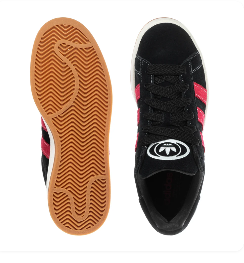 Adidas Campus Black Sneakers with Bright Pink Stripes and Gum Sole