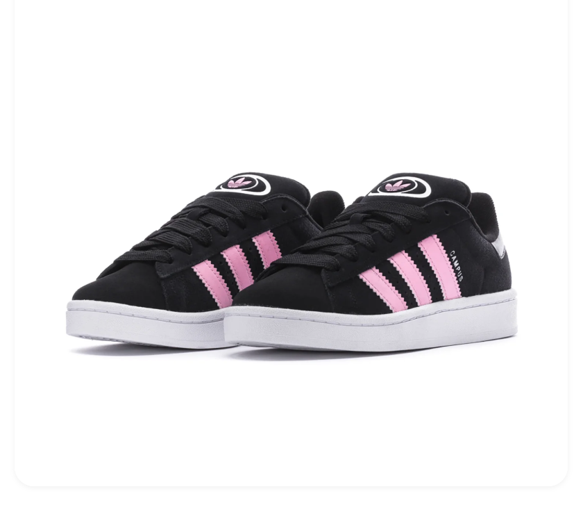 Adidas Campus Black Sneakers with Pink Stripes and White Sole