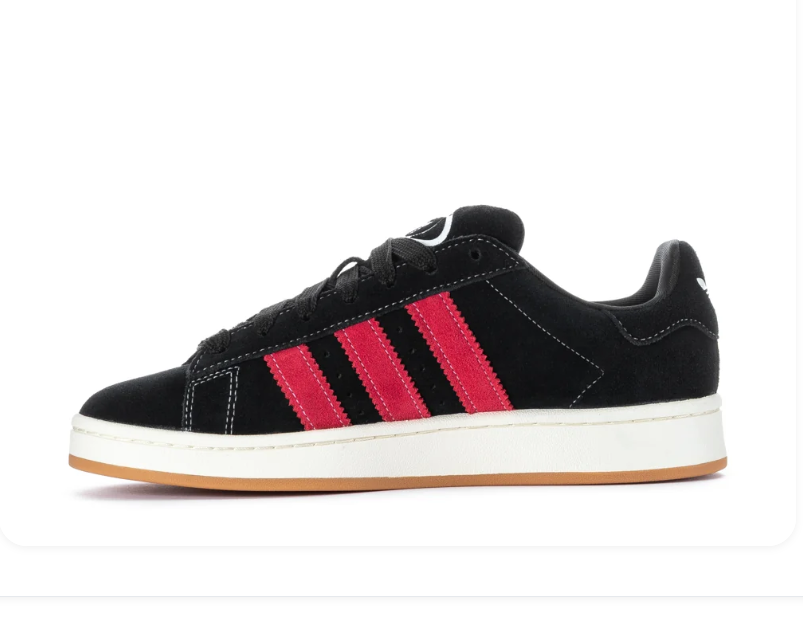 Adidas Campus Black Sneakers with Bright Pink Stripes and Gum Sole