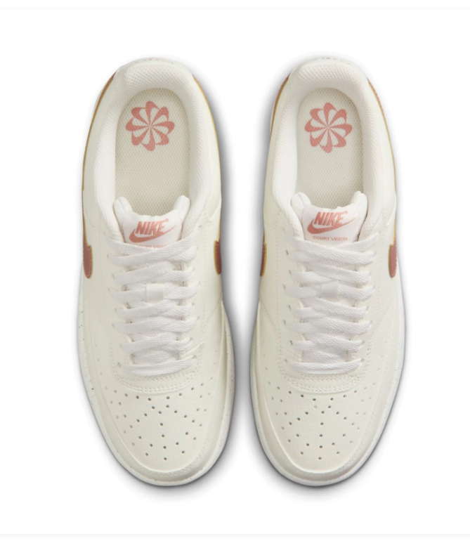 Nike Court Vision Cream Sneakers with Dusty Rose Swoosh