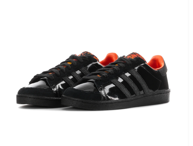 Adidas Black Glossy Low-Top Sneakers with Orange Lining