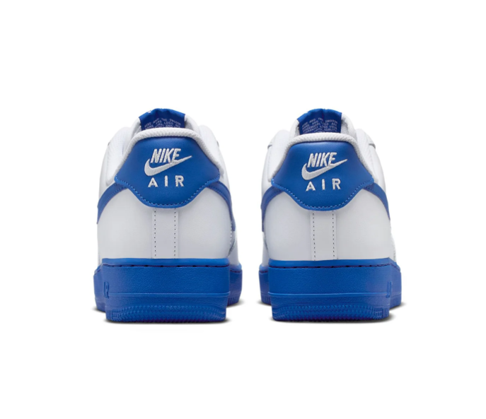 Nike Air Force 1 White Sneakers with Blue Swoosh and Sole
