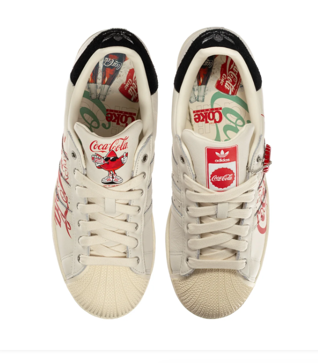 Adidas Superstar Cream Sneakers with Red Coca-Cola Graphics