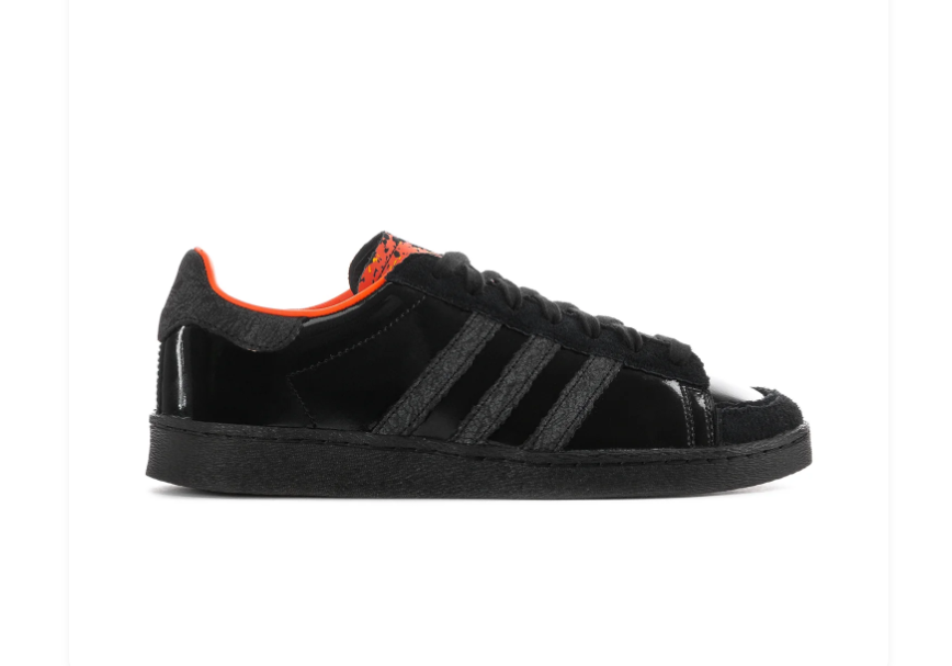 Adidas Black Glossy Low-Top Sneakers with Orange Lining