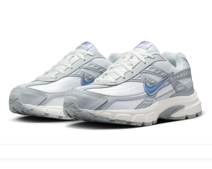 Nike White and Silver Grey Sneakers with Blue Swoosh