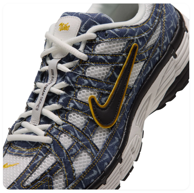 Nike Navy Patterned Mesh Sneakers with Yellow-Trimmed Black Swoosh