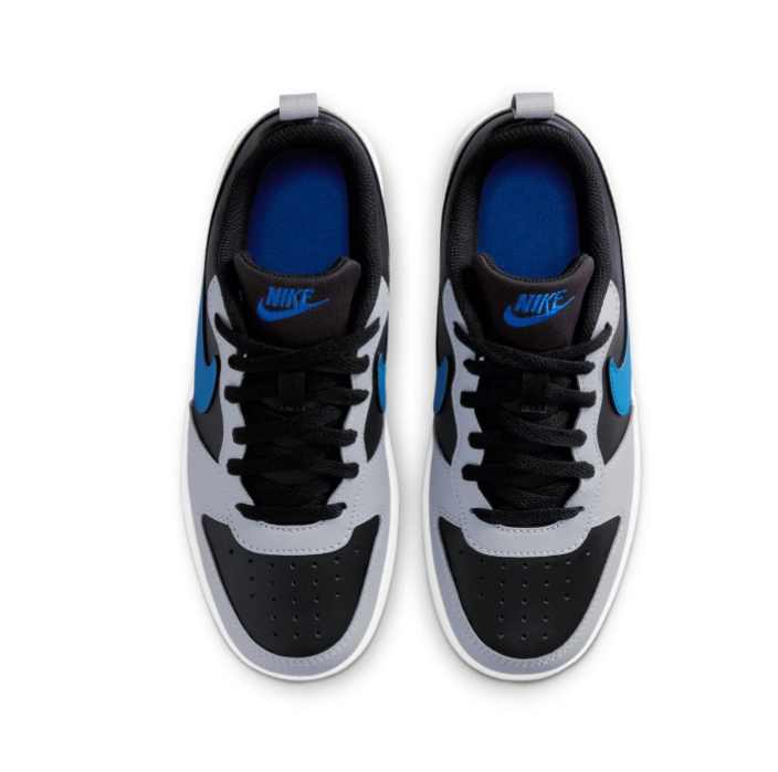 Nike Black and Grey Sneakers with Blue-to-Yellow Gradient Swoosh