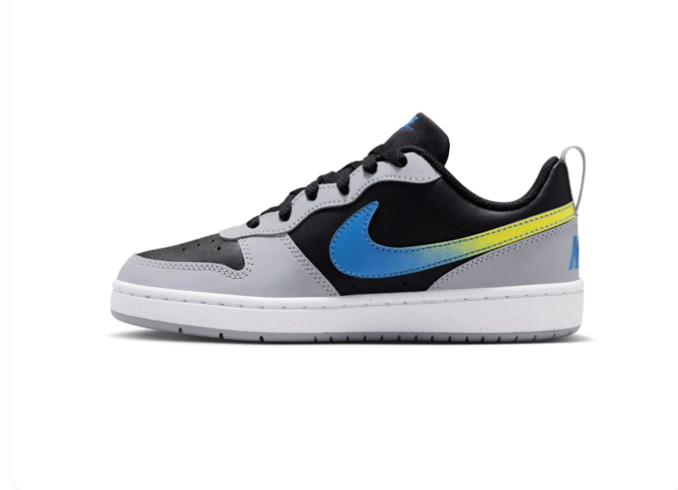 Nike Black and Grey Sneakers with Blue-to-Yellow Gradient Swoosh