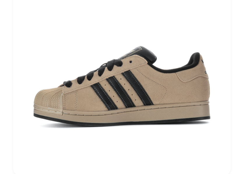 Adidas Superstar Beige Sneakers with Black Stripes and Shell Toe