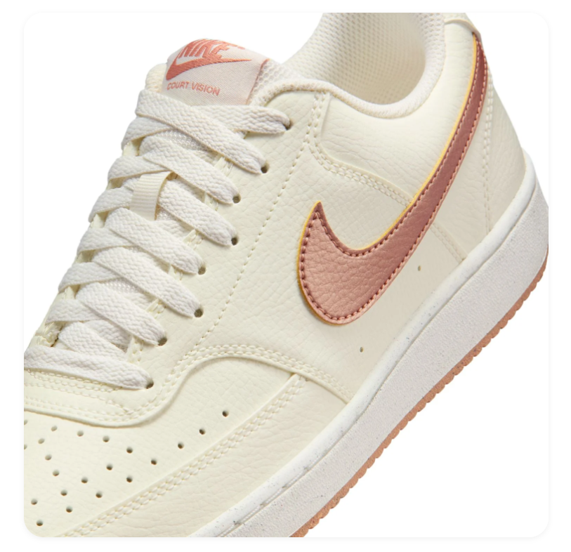 Nike Court Vision Cream Sneakers with Dusty Rose Swoosh