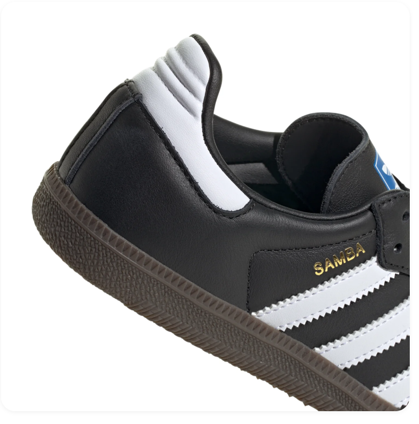 Adidas Samba Black Sneakers with White Stripes and Dark Brown Sole