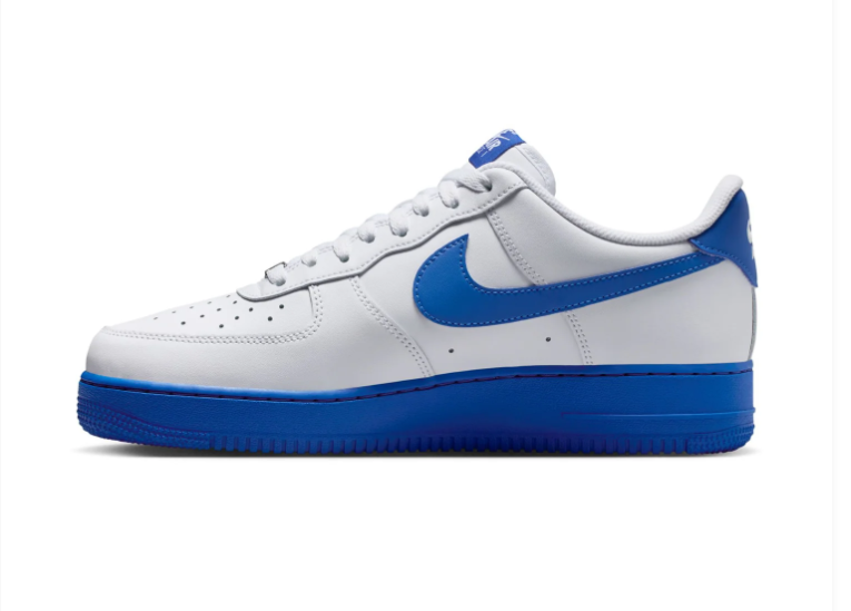 Nike Air Force 1 White Sneakers with Blue Swoosh and Sole